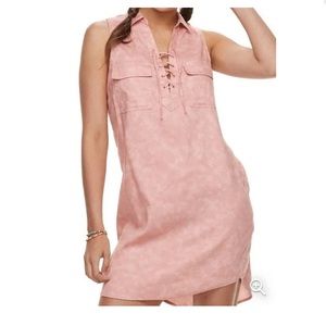 SO Lace Up Sleeveless Collared Shirt Dress